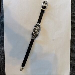 Brighton Mickey Silver Plated Leather Victorian Hearts Buckle Bracelet 1990’s